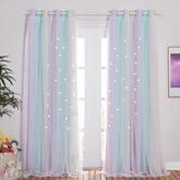 NICETOWN star-cut curtains with white gauze add whimsical softness to a girl's room.