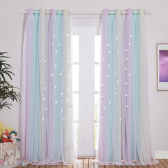 NICETOWN star-cut curtains with white gauze add whimsical softness to a girl's room.