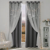 NICETOWN star-moon cutout curtains front view, dreamy ambience in grey