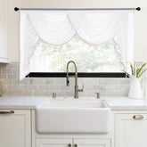 NICETOWN swag valance in white for living room, soft light and elegant ambiance.
