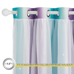 Nicetown teal and purple living room curtains brighten decor and reduce glare.