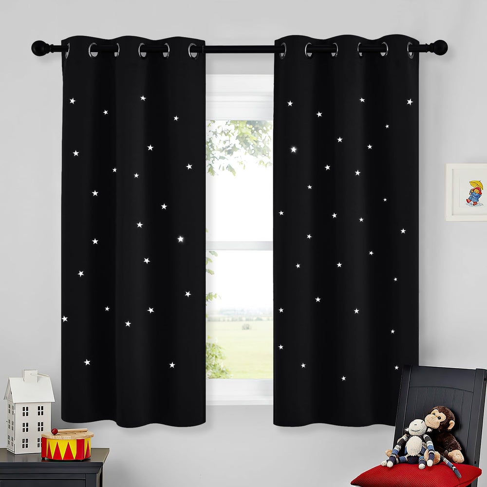 NICETOWN Twinkle Curtain shows hollow star cutouts for a dreamy bedroom light