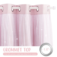 NICETOWN white sheer voile overlay on pink curtains creates airy contrast.