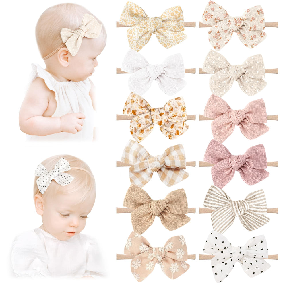 Niceye baby bow headbands with embroidery patterns for cute everyday outfits.