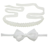 Nihao Baby headband bow white pearls; delicate newborn accessory for photos.
