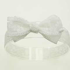 Nihao Baby off-white lace bow headband with soft stretch for newborns