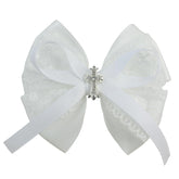 Nihao Baby white lace bow with cross for baptism ceremonies.