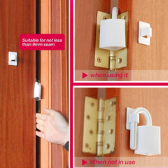 Nikou door hinge stopper installation demonstrates tool-free setup.