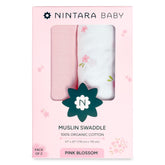 NINTARABABY pink blossom swaddle in two-layer muslin for newborn cuddles
