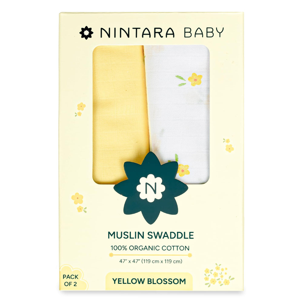 NINTARABABY swaddle yellow blossom shows ultra-soft organic cotton for newborn comfort