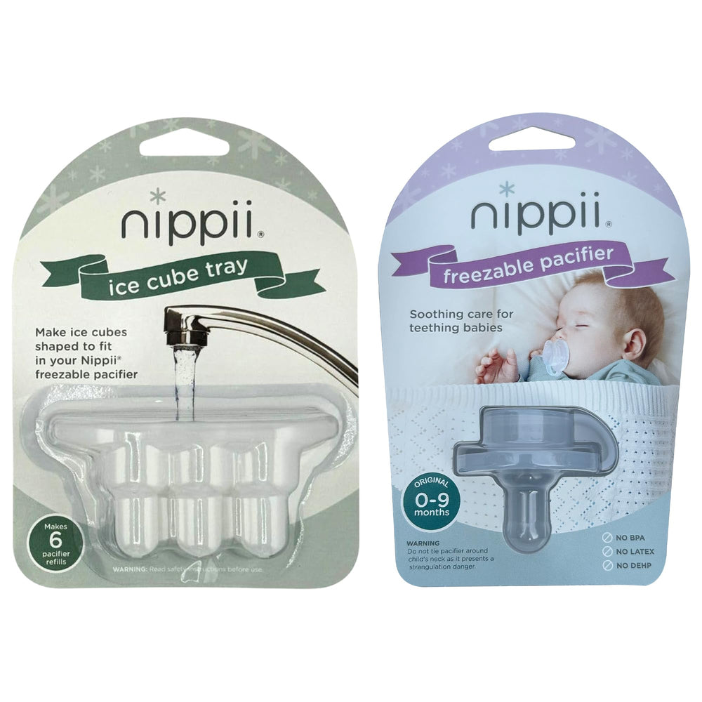 Nippii freezable teether pacifier in use provides soothing cooling relief.