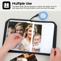 Niselity plastic hook for pram keeps the album within reach.