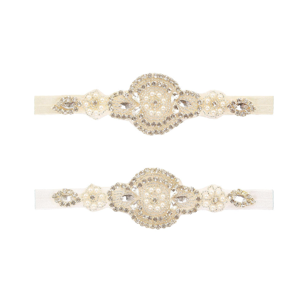 Nishine flower headband with white rhinestones for delicate christening looks.