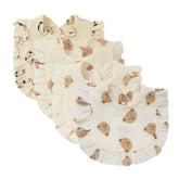 Nishine four-pack drool bibs color set; soft cotton for gentle wear.