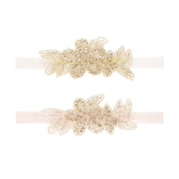 Nishine rhinestone flower headband with leaf white design, ideal for christenings and photos.