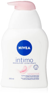NIVEA Intimo Sensitive wash bottle with pump for easy daily cleansing.
