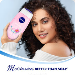 NIVEA Water Lily Oil Shower Gel foam close-up shows silky, luxurious lather.