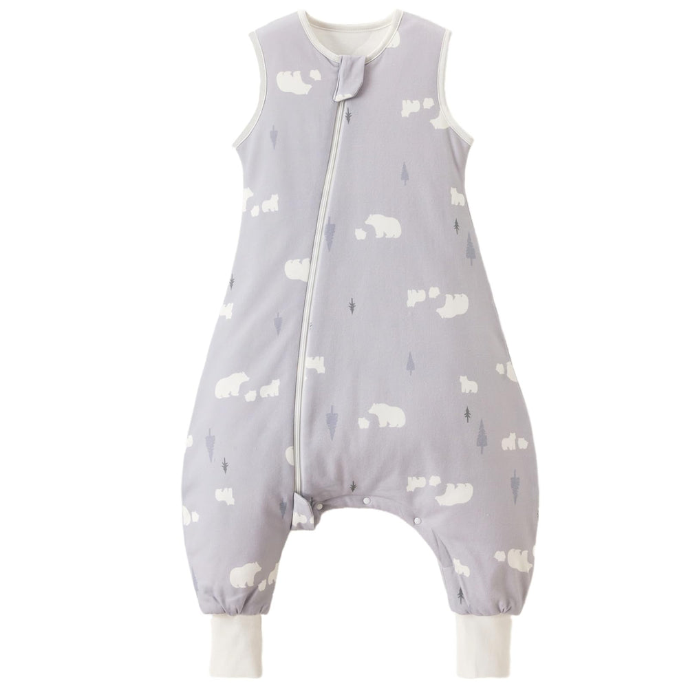 Nivolltha sleep sack with legs, white bear, front view keeps toddlers warm through the night.
