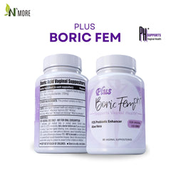 N'More boric acid vaginal suppositories with FOS enhancer for balanced vaginal flora.
