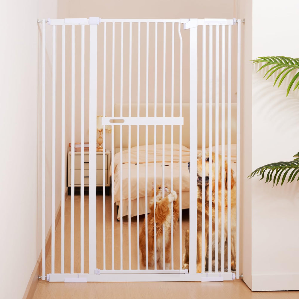 No Pawblems 55.1-inch extra tall gate set up in doorway for pets with tools-free installation