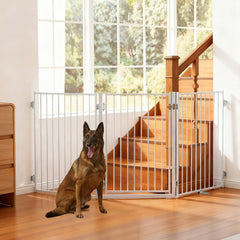 No Pawblems free standing dog gate with 36 inch height keeps pets away from stairs