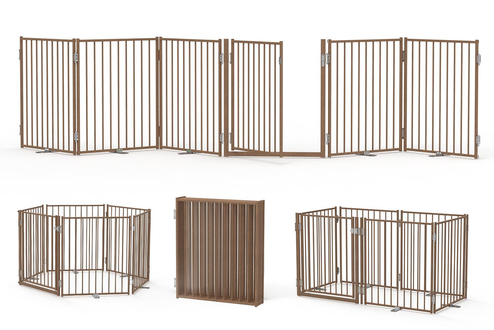 No Pawblems free standing dog gate with door showing its frame and panel joints