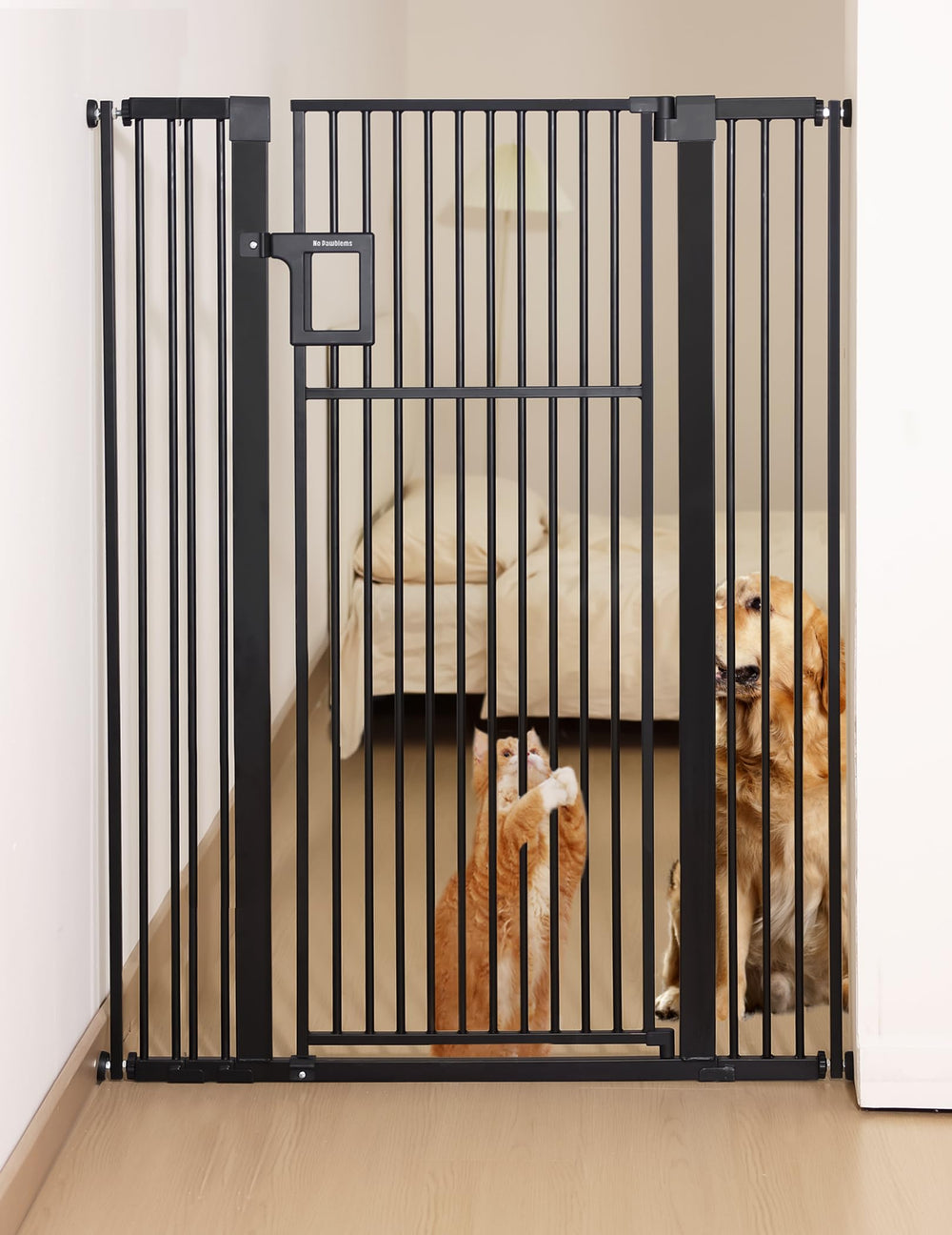 No Pawblems 55-Inch gate front view for reliable containment of jumping pets.