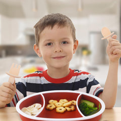 nohlerlife two-compartment plate helps portion meals for kids