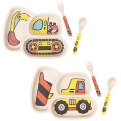 Nohlerlife excavator-bulldozer kids plate promotes independent eating and portion control.