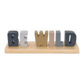 NoJo Be Wild Shelfie letters on natural wood base add playful nursery charm.