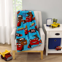 NoJo Disney Cars Radiator Springs blanket vivid blue red design ideal playtime.