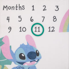 NoJo Disney Stitch Milestone Blanket includes round felt cutouts for monthly milestone sessions.