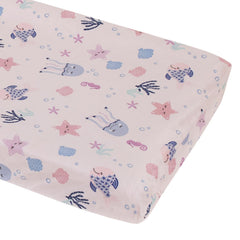 NoJo Mermaid Lagoon Pink changing pad cover adds playful color while protecting the pad.