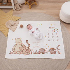 NoJo Winnie the Pooh blanket features ivory taupe tones for timeless nursery decor