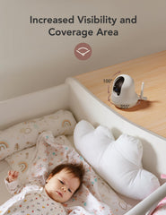 Nooie baby monitor 5-inch display shows crisp 720p video for quick checks.