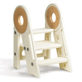 Noonkty 3-step toddler stool in cream helps kids reach sinks safely.