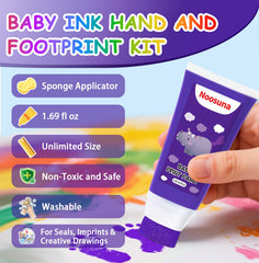 Noosuna baby ink hand-footprint stamping shows crisp prints with easy cleanup