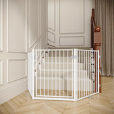 No Pawblems free-standing gate, 30-inch-tall metal barrier for stairs and doorways to contain pets safely.