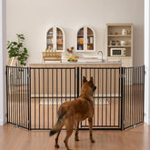 No Pawblems free-standing dog gate stands 36 inches tall with a walk-through door.