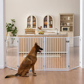 No Pawblems free standing dog gate with door in hallway for safe access
