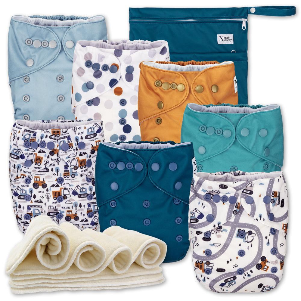 Nora's Nursery seven-pack diapers with adjustable fit for growing babies