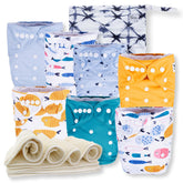 Nora's Nursery 7-pack cloth diapers ready for baby use, showcasing full set