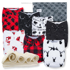 Nora's Nursery buffalo plaid diapers 7-pack with adjustable fit for growing babies