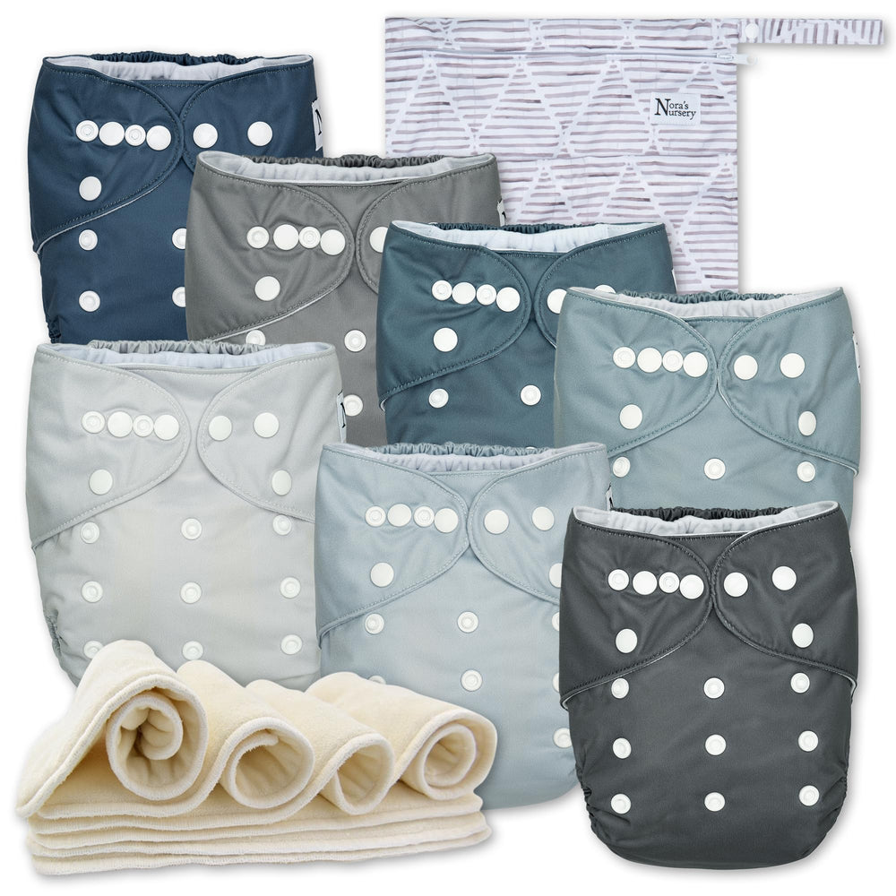 Nora's Nursery cloth diapers seven-pack offers adjustable fit for growing babies.