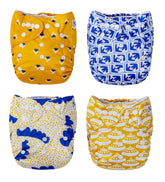 Nora's Nursery cloth pocket diaper 4-pack shows adjustable fit for growing babies.