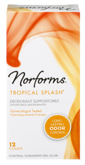Norforms Tropical Splash suppositories with a 12-count two-pack for discreet odor control.
