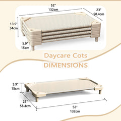 NOUJULOUN Daycare Cots with sand mesh surface for quick-drying comfort during naptime.