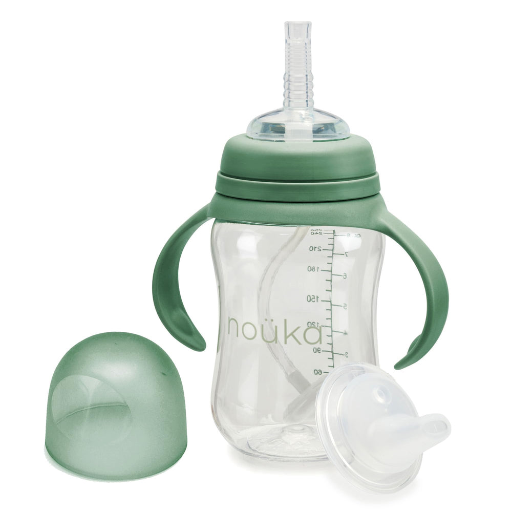 nouka fern sippy cup with closed lid for clean travel.