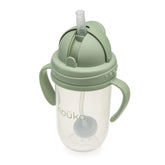 noüka weighted straw cup with click top lid in moss enables easy one-handed use