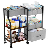 Novvia diaper caddy 3-tier cart side view highlighting organized nursery storage.